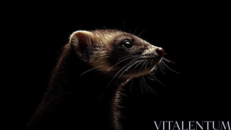 Ferret profile in dramatic low key rim lighting study.