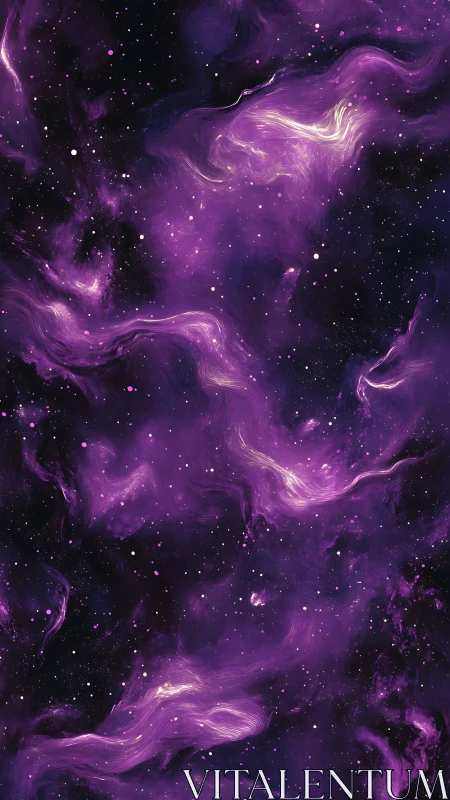 Dreamy violet nebula swirling softly through starlit space.
