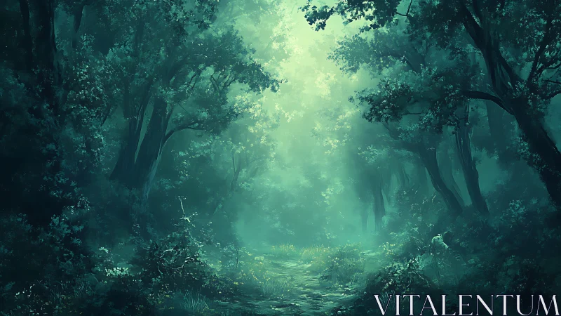 Enchanted Forest Canopy: Atmospheric Digital Landscape.