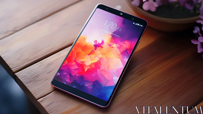 Modern Smartphone Display with Polychromatic Geometric Wallpaper.