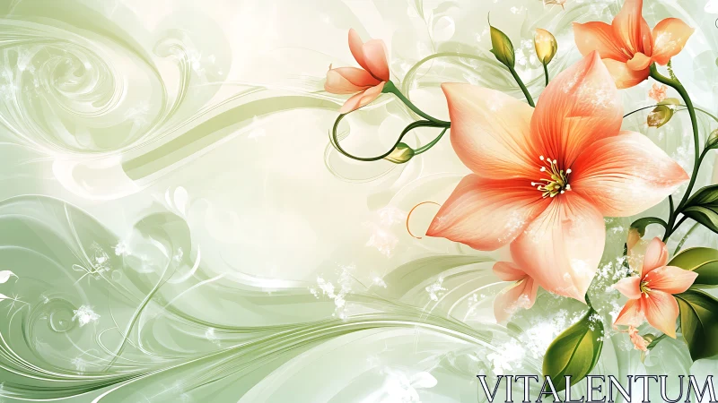 Coral Blossoms Dancing Through Green Flourish.