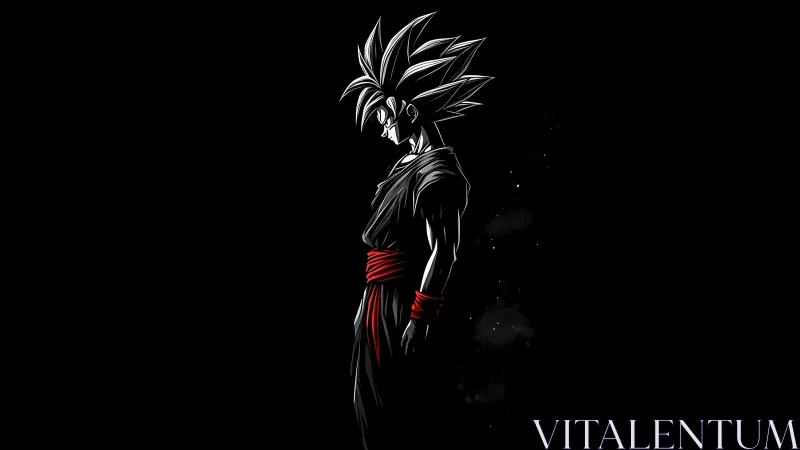 Solitary anime warrior stands in dramatic shadowed silence