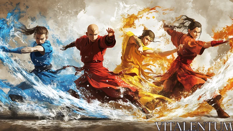 Elemental martial artists execute coordinated bending sequence