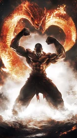 Digital painting of warrior channeling fiery dragon aura.