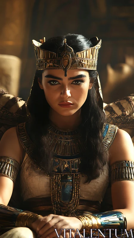 Sun-forged Egyptian queen staring through sands of time.