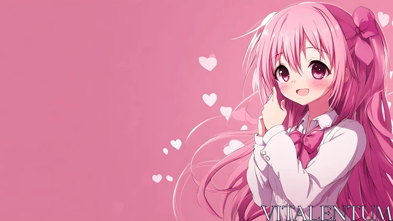 Monochrome pink anime girl portrait with soft cel shading