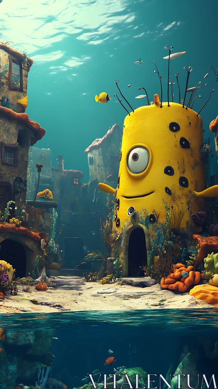 Curious one eyed coral home in a playful undersea village.