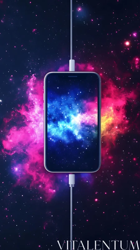 Digital painting nebula phone interface with axial symmetry focus.
