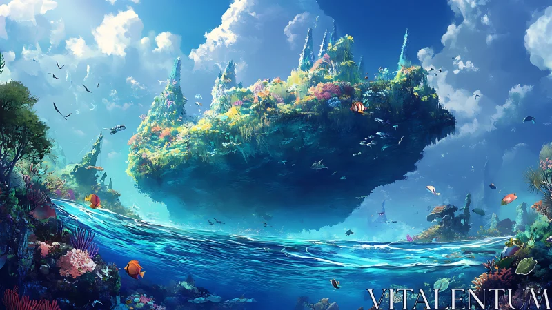 Floating Island Paradise: Underwater Fantasy World.