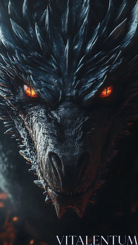 Molten-eyed dragon leans from shadow, hoarding its secret blaze