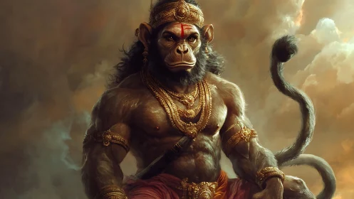 Powerful anthropomorphic monkey deity in golden armor.
