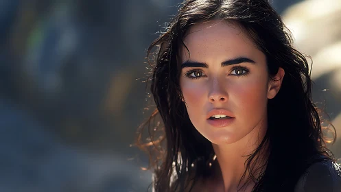 Sunlit close-up portrait with shallow depth and wet textures.