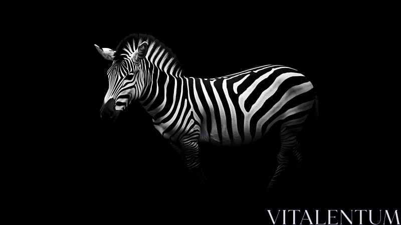 Zebra stands in stark profile under dramatic low key light.