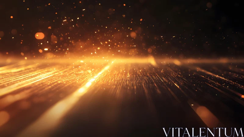Abstract golden light streaks and glowing particles digital art.