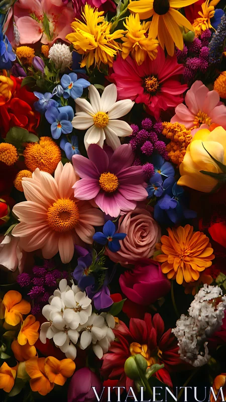 Mixed flower arrangement displaying multiple species in varied colors