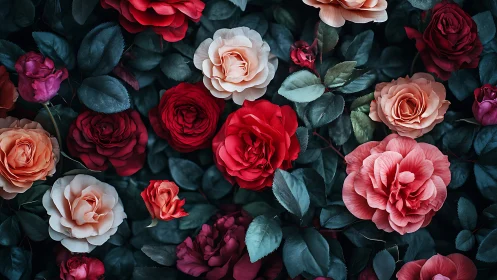 A Lush Garden of Roses in Full Bloom.