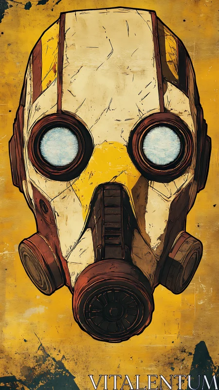 Industrial gas mask frontal schematic with distressed patina.