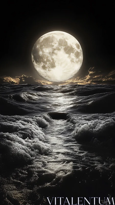Moonlit waves rolling toward a glowing horizon dreamscape.