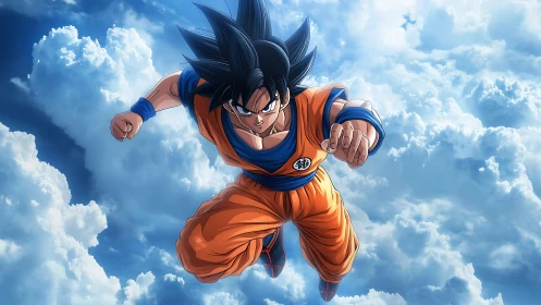 Dynamic aerial martial artist rendered with high-contrast cel shading