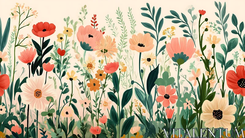 Wildflower Garden Meadow With Layered Botanical Composition.