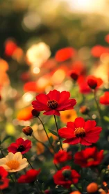 Red flowers photographed with shallow depth of field focusing on blooms
