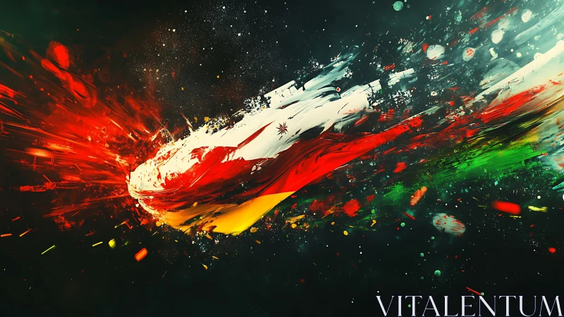 Colorful comet of paint streaks joyfully across deep space