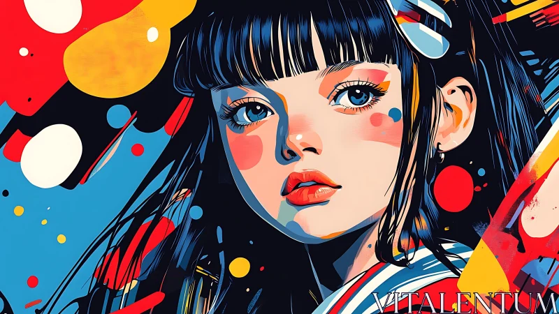 Vibrant anime portrait unites pop-art color fields and vector lines