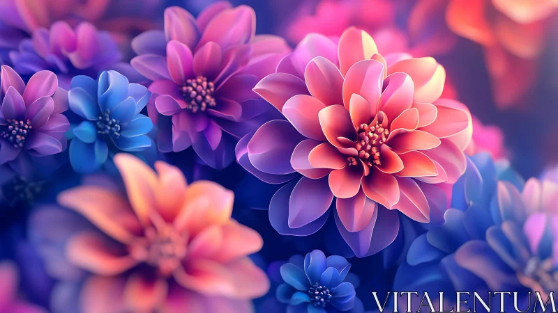 Layered Dahlia Flowers with Gradient Light Variations