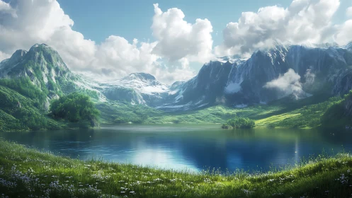 Mountain lake hushes the valley in glassy blue silence