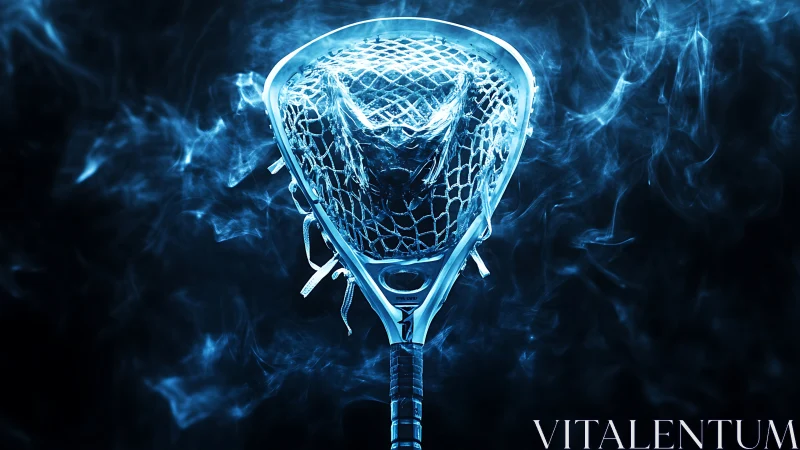 Electric blue lacrosse stick stands boldly in swirling smoke
