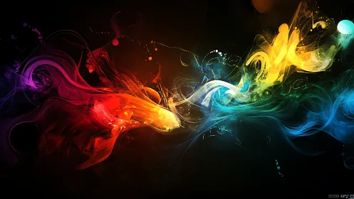 Chromatic energy currents swirling across deep black void.