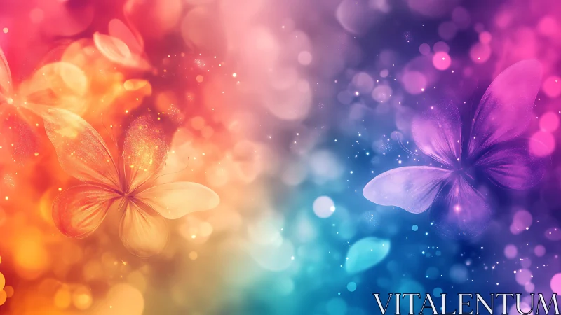 Bokeh-lit gradient butterflies in vivid chromatic spectrum.