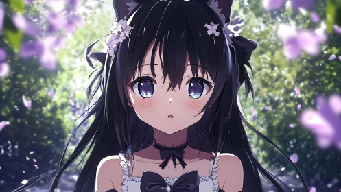 Anime girl with cat ears stands in shallow depth-of-field scene