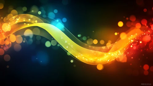 Colorful abstract light wave with glowing bokeh trail.