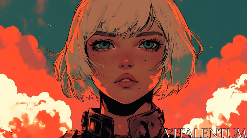 Digital painting portrait with vaporwave sky and heroic framing.