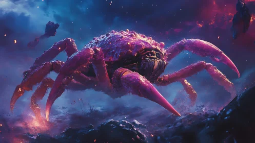 Cosmic Tidewalker Crab Roaming Neon-Streaked Skies.