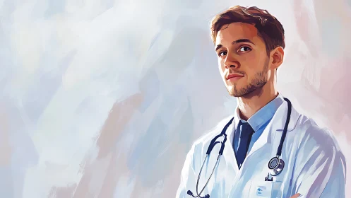 Confident young doctor standing ready to listen and help.