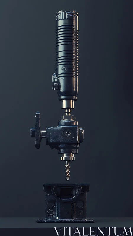 Industrial drill press assembly rendered with high-spec metal shaders