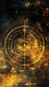 Golden astral navigation dial in luminous celestial grid.