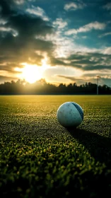 Sunlit match ball waits quietly at the edge of golden turf