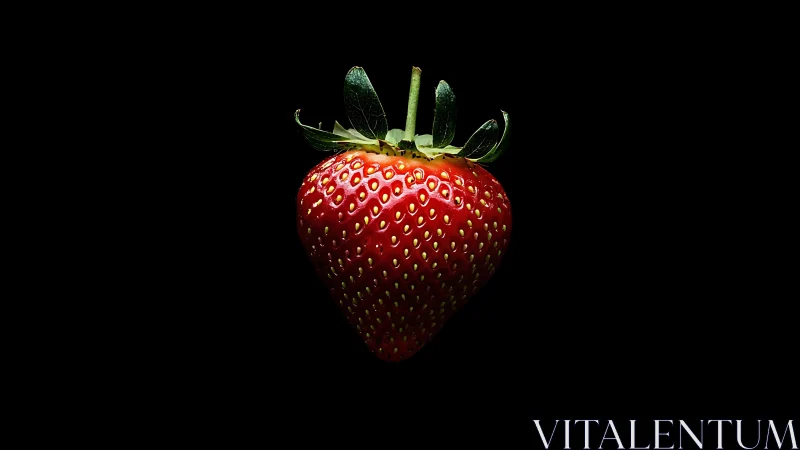Luscious ripe strawberry glows warmly against deep black