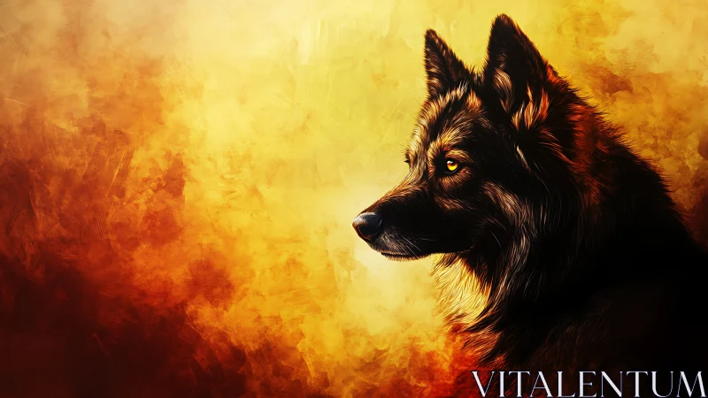 Profile study of wolf against textured warm gradient field.