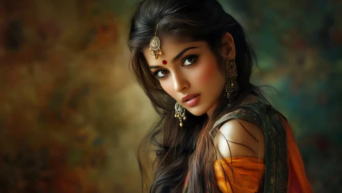 Digital portrait of woman in traditional Indian jewelry.