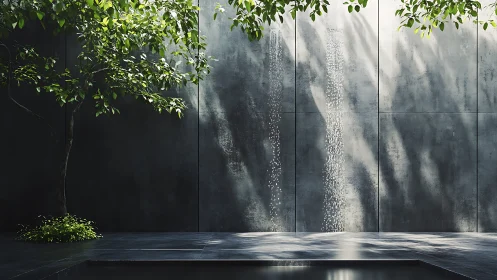 Minimalist Courtyard with Cascading Water Wall.