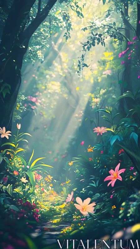 Enchanted Forest Garden with Luminous Botanical Sanctuary