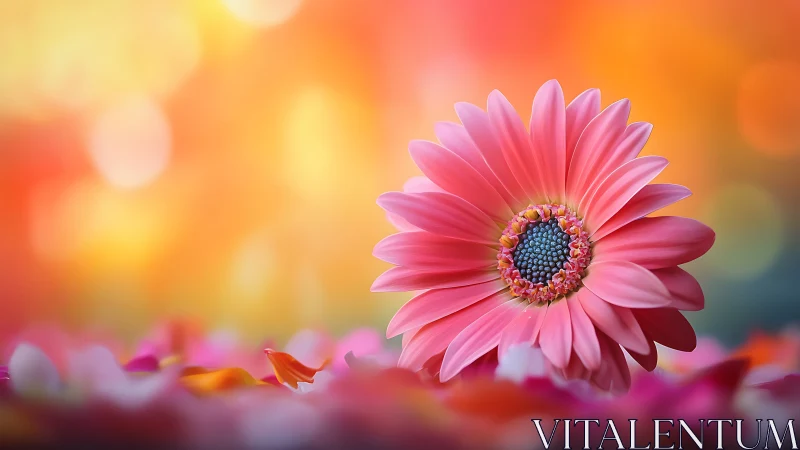 Pink Gerbera Daisy Blooms in Golden Sunlight.