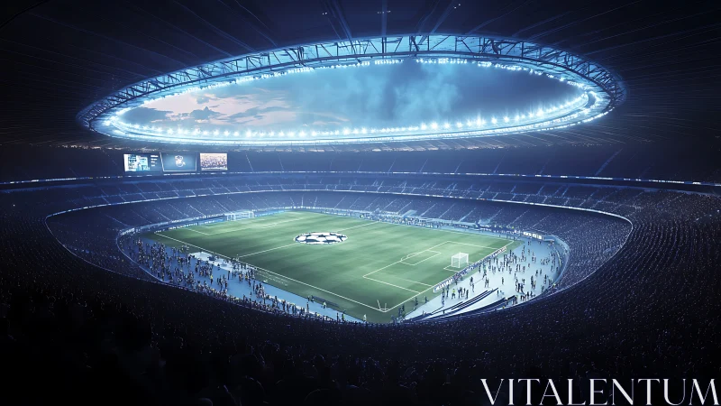 Glowing stadium arena welcomes fans to a grand football night