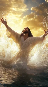 Dramatic water emergence rendered in luminous photoreal detail