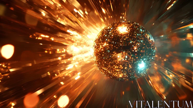 Shimmering Disco Ball in Motion with Radiant Light Burst Effect.