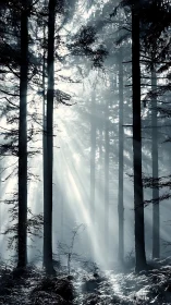 Volumetric Light Rays Through Dense Coniferous Forest with Atmospheric Haze